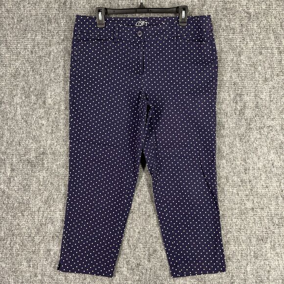 Ann Taylor LOFT Pants Womens 10 Original Crop Blue Polka Dot Business Career - Picture 1 of 11